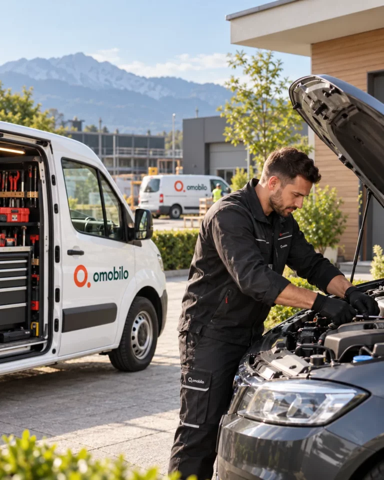 Mécanicien dépanneur Omobilo intervenant sur un véhicule à domicile ou en entreprise en Suisse romande